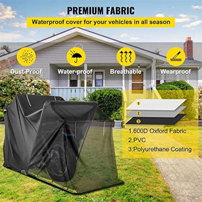 All-Weather Waterproof Motorcycle Garage Shelter 600D Black Strong Structure Easy Installation Modern Style Metal Frame Pressure - Image 6