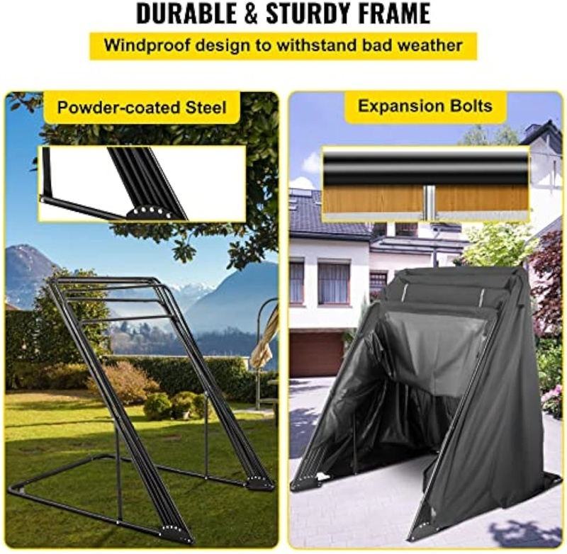 All-Weather Waterproof Motorcycle Garage Shelter 600D Black Strong Structure Easy Installation Modern Style Metal Frame Pressure - Image 2