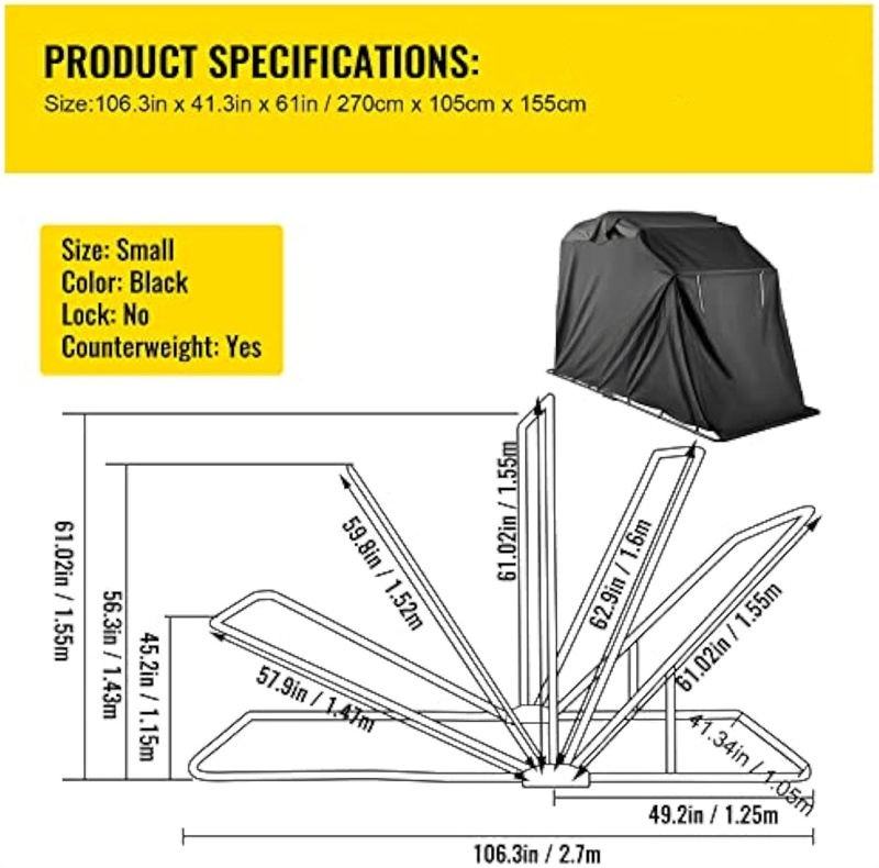 All-Weather Waterproof Motorcycle Garage Shelter 600D Black Strong Structure Easy Installation Modern Style Metal Frame Pressure - Image 4